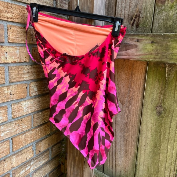 Aerie Pink and Brown One Piece Swimsuit w/ One Shoulder Straps - Picture 2 of 3